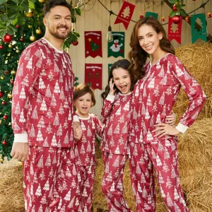 Christmas Family Matching Allover Xmas Tree Print Long-sleeve Pajamas Sets (Flame Resistant) #1005058