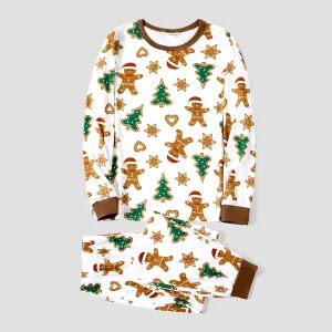Christmas Family Matching Cartoon Gingerbread Man and Tree All-over Print Long-sleeve Pajamas Sets(Flame resistant) #1211692