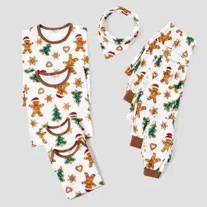 Christmas Family Matching Cartoon Gingerbread Man and Tree All-over Print Long-sleeve Pajamas Sets(Flame resistant) #1211701