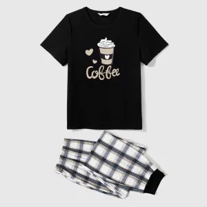 Christmas Family Matching Coffee Print Short-sleeve Plaid Pajamas Sets (Flame Resistant) #1101560