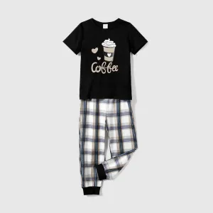 Christmas Family Matching Coffee Print Short-sleeve Plaid Pajamas Sets (Flame Resistant) #1101576
