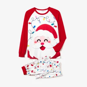 Christmas Family Matching Color-block Happy Santa Print Long-sleeve Pajamas Sets(Flame resistant) #1210799