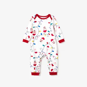 Christmas Family Matching Color-block Happy Santa Print Long-sleeve Pajamas Sets(Flame resistant) #1210806