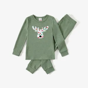 Christmas Family Matching Colorful Reindeer Print Long-sleeve Snug-fitting Pajamas Sets #1168944