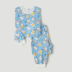 Christmas Family Matching Cute Cartoon Milk Boxes and Eggs Allover Print Long-sleeve Pajamas Sets (Flame Resistant) #1074924