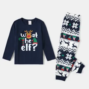 Christmas Family Matching Dark Blue Graphic Long-sleeve Pajamas Sets (Flame Resistant) #1005018