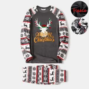 Christmas Family Matching Deer & Letter Embroidered Raglan-sleeve Thickened Polar Fleece Pajamas Sets (Flame Resistant) #1004927