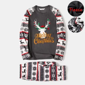 Christmas Family Matching Deer & Letter Embroidered Raglan-sleeve Thickened Polar Fleece Pajamas Sets (Flame Resistant) #1004929