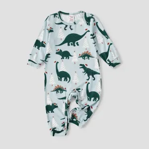 Christmas Family Matching Dinosaur Allover Print Long-sleeve Naia Pajamas Sets (Flame resistant) #1166027