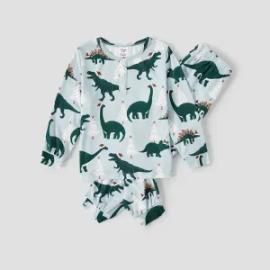 Christmas Family Matching Dinosaur Allover Print Long-sleeve Naia Pajamas Sets (Flame resistant) #1166034
