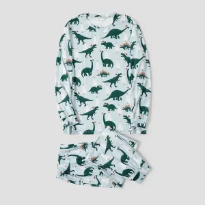 Christmas Family Matching Dinosaur Allover Print Long-sleeve Naia Pajamas Sets (Flame resistant) #1166038