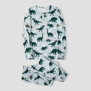 Christmas Family Matching Dinosaur Allover Print Long-sleeve Naia Pajamas Sets (Flame resistant) #1166041