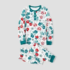 Christmas Family Matching Gloves & Snowflake Print Long-sleeve Pajamas Sets(Flame resistant) #1168449