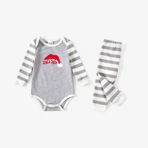 Christmas Family Matching Hat and Letters Print Cotton Long-Sleeve Naia Pajamas Sets(Flame resistant) #1190046