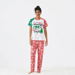 Christmas Family Matching Letter and Christmas Tree Print Long-sleeve Red Pajamas Sets (Flame Resistant) #1065288