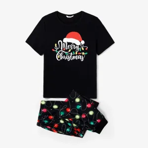 Christmas Family Matching Letter &Festive light bulb Print Short-sleeve Pajamas Sets(Flame resistant) #1164834