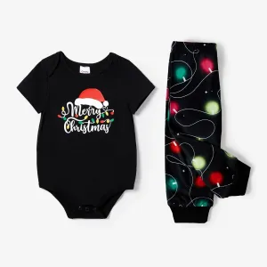 Christmas Family Matching Letter &Festive light bulb Print Short-sleeve Pajamas Sets(Flame resistant) #1164842