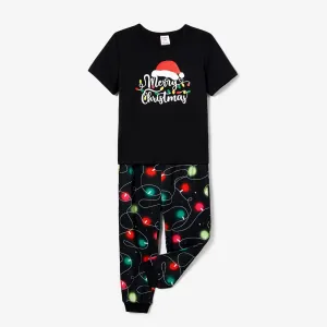 Christmas Family Matching Letter &Festive light bulb Print Short-sleeve Pajamas Sets(Flame resistant) #1164846