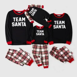 Christmas Family Matching Letter Print Black Long-sleeve Plaid Pajamas Sets (Flame Resistant) #1005173