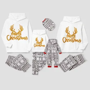 Christmas Family Matching Letters Embroidered Long-sleeve Hooded Fleece Pajamas Sets(Flame resistant) #1188966