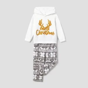 Christmas Family Matching Letters Embroidered Long-sleeve Hooded Fleece Pajamas Sets(Flame resistant) #1188974