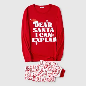 Christmas Family Matching Long-sleeve Letter Print Red Pajamas Sets (Flame Resistant) #1004940