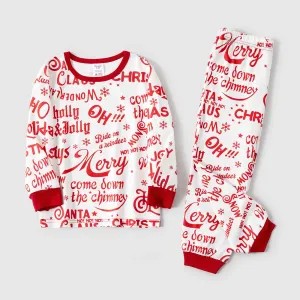 Christmas Family Matching Long-sleeve Letter Print Red Pajamas Sets (Flame Resistant) #1004949
