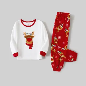 Christmas Family Matching Reindeer Embroidery Long-sleeve Fleece Pajamas Sets(Flame Resistant) #1164313