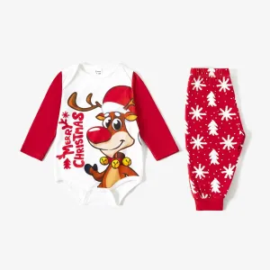Christmas Family Matching Reindeer & Letters Print Long-sleeve Pajamas Sets(Flame resistant) #1165342