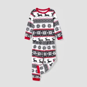 Christmas Family Matching Reindeer & Snowflake All-over Print Long-sleeve Fleece Pajamas Sets(Flame resistant) #1206495