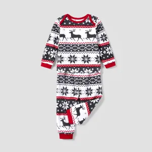 Christmas Family Matching Reindeer & Snowflake All-over Print Long-sleeve Fleece Pajamas Sets(Flame resistant) #1206498