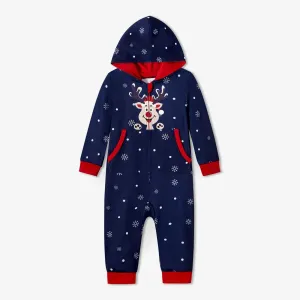 Christmas Family Matching Reindeer&Snowflake Print Long-sleeve Hooded Onesies Pajamas Sets (Flame resistant) #1190239