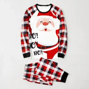 Christmas Family Matching Santa & Letter Print Red Plaid Raglan-sleeve Pajamas Sets (Flame Resistant) #1171253