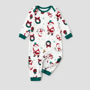 Christmas Family Matching Santa & Wreaths Print Long-sleeve Pajamas Sets(Flame resistant) #1205739