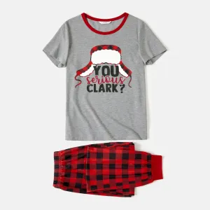 Christmas Family Matching Short-sleeve Hat & Letter Print Red Plaid Pajamas Sets (Flame Resistant) #815741