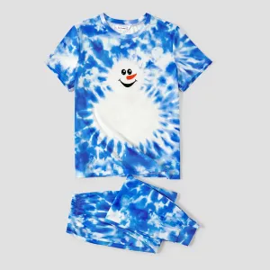 Christmas Family Matching Snowman Print Tie-dye Short-sleeve Pajamas Sets (Flame resistant) #1164733