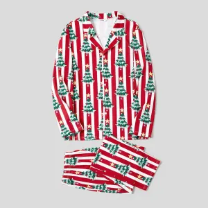Christmas Family Matching Trees Print Stripes Long-sleeve Pajamas Sets(Flame resistant) #1168750