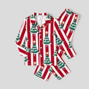 Christmas Family Matching Trees Print Stripes Long-sleeve Pajamas Sets(Flame resistant) #1168765
