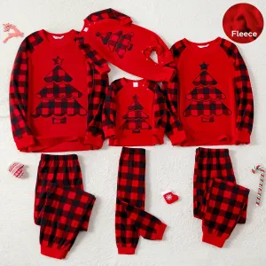 Christmas Family Matching Xmas Tree Embroidered Red Plaid Raglan-sleeve Thickened Polar Fleece Pajamas Sets (Flame Resistant) #1005083