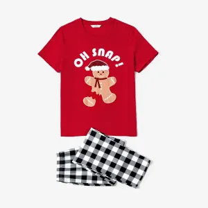 Christmas Family Matching Gingerbread Man Print Short-sleeve Tops and Plaid Pants Pajamas Sets (Flame Resistant) #1115079