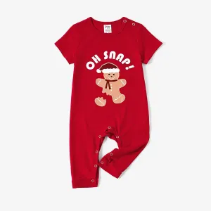 Christmas Family Matching Gingerbread Man Print Short-sleeve Tops and Plaid Pants Pajamas Sets (Flame Resistant) #1115087
