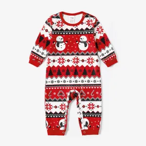 Christmas Letter and Snowman Print Family Matching Pajamas Sets (Flame Resistant) #1080484