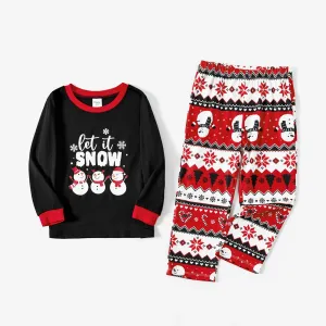 Christmas Letter and Snowman Print Family Matching Pajamas Sets (Flame Resistant) #1080488