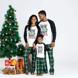 Christmas Letter Contrast Top and Plaid Pants Family Matching Pajamas Sets (Flame Resistant) #1004555