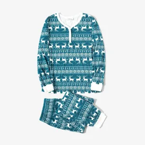 Christmas Reindeer and Snowflake Allover Print Family Matching Pajamas Sets (Flame Resistant) #1087884