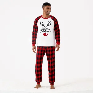 Christmas Reindeer Print Plaid Long-sleeve Family Matching Fleece Pajamas Sets (Flame Resistant) #1114999
