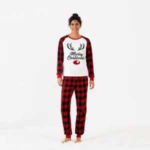 Christmas Reindeer Print Plaid Long-sleeve Family Matching Fleece Pajamas Sets (Flame Resistant) #1115007