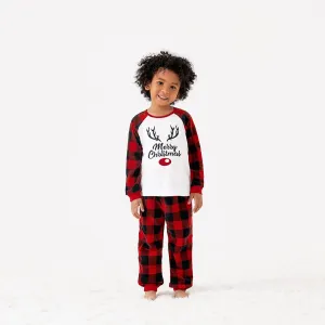 Christmas Reindeer Print Plaid Long-sleeve Family Matching Fleece Pajamas Sets (Flame Resistant) #1115012