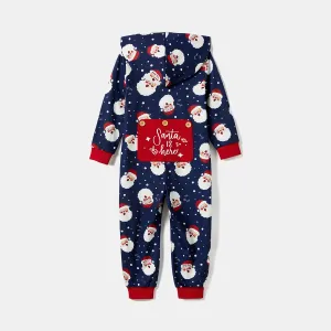 Christmas Santa Allover Print Family Matching Long-sleeve Hooded Onesies Pajamas Sets (Flame Resistant) #1068823