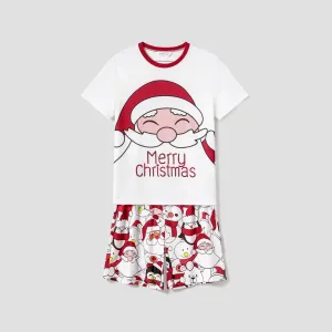 Christmas Santa and Snowman Print Family Matching Short-sleeve Tops and Shorts Pajamas Sets (Flame Resistant) #1083751